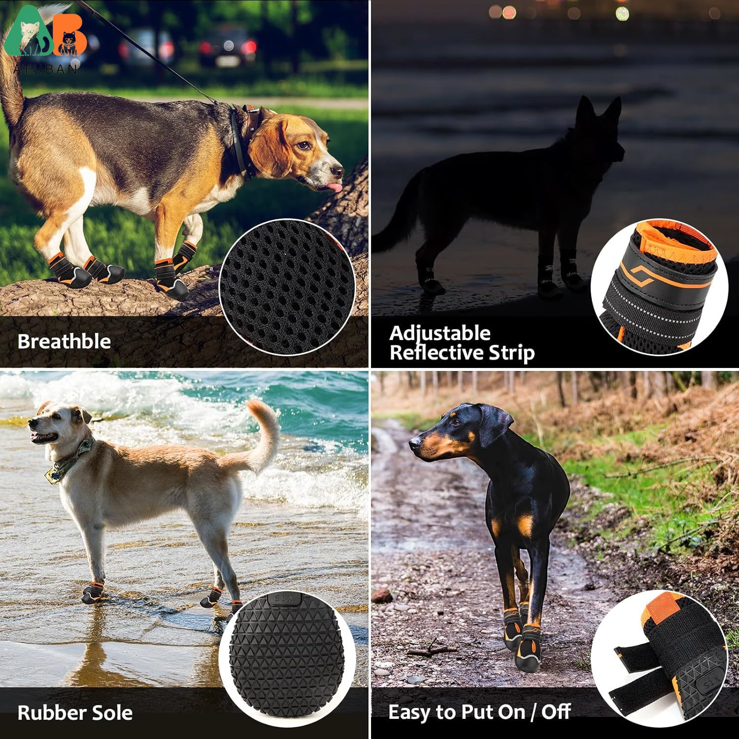 ATUBAN-zapatos antideslizantes - Dog Booties Paw Protector reseña y precio